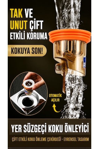 Gider Matik - Lavabo Yer Gideri Koku Engelleyici Süzgeci - Haşere Engelleyici - Su İle Açılıp Kapanan Kapak - Güçlü Su Sızdırmaz Conta 1