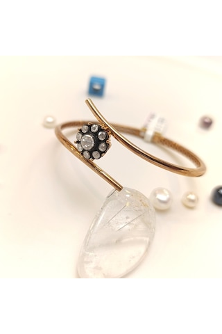 0.44ct Elmas Taşlı Gül Modeli Bileklik Kelepçe 8 Ayar Altın Hd Videolu