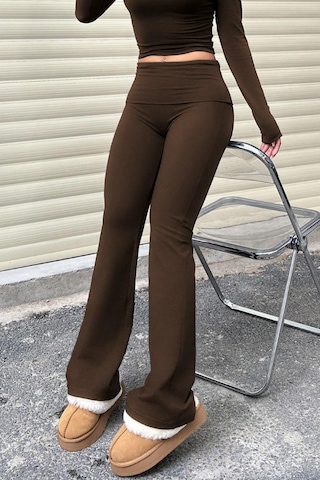 Genius Store Kadın Pantolon Pamuklu Likralı Süprem Esnek İspanyol Paça Spor Ve Günlük Pantolon Süprem-pantolon Kahverengi