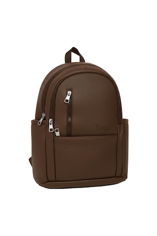 Yuga Suni Deri Dört Gözlü Sırt Çantası Kahverengi kahverengi