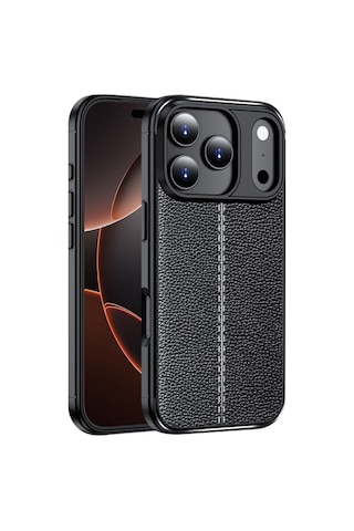 Apple Uyumlu iPhone 17 Pro Silikon Kılıf Deri Desenli Darbe Emici Autofocus Tam Koruma Kapak