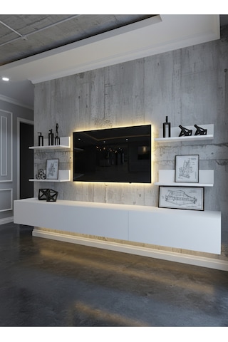Resital Ledli Duvara Monte Tv Sehpası - Beyaz - W6020-1 Beyaz