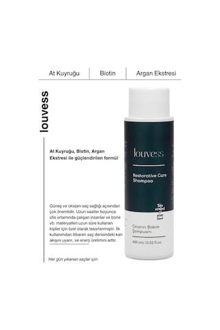 Louvess Onarıcı Bakım Şampuanı Güneş ve Hava Almayan Saçlar için At Kuyruğu Biotin Argan 400 ML