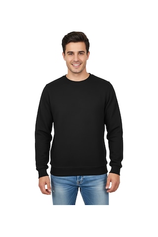 Erkek Sıfır Yaka Petek Doku Regular Fit Sweatshirt Bgl-st04950 Siyah