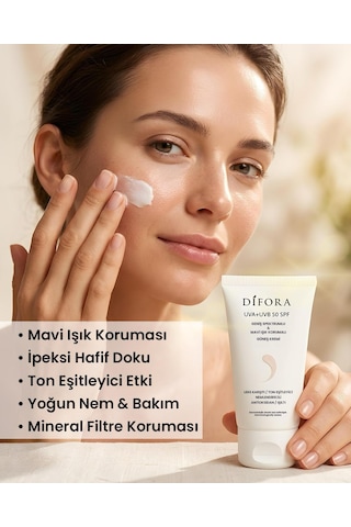 Spf50+ Leke Karşıtı Aydınlatıcı Ton Eşitleyici Nemlendirici Mineral Filtreli Renkli Güneş Kremi 50ml