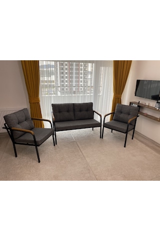 Modern Venüs Balkon, Bahçe, Cafe - Metal Kanepe Koltuk Takımı - 2+1+1 Antrasit Modernsh14 Antrasit