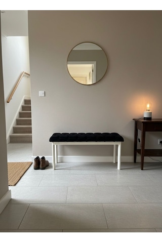 Loft Kapitone Döşeme Beyaz Metal Ayaklı Puf & Bench - 105x40 Cm Siyah