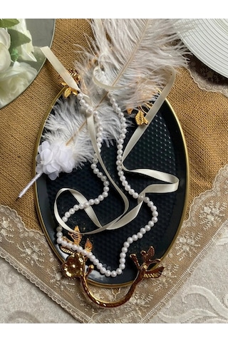 Krem İncili Söz & Nişan Beyaz Kurdele