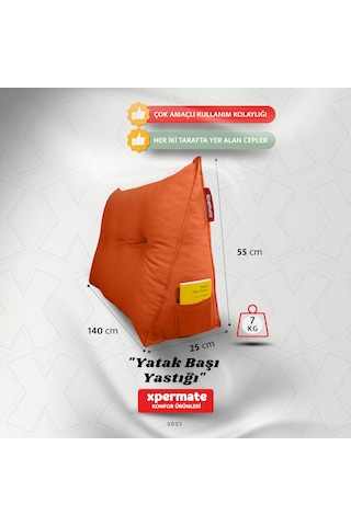 Yatak Başı Yastığı Sırt Ve Bel Destek Yastığı 140 Cm Turuncu