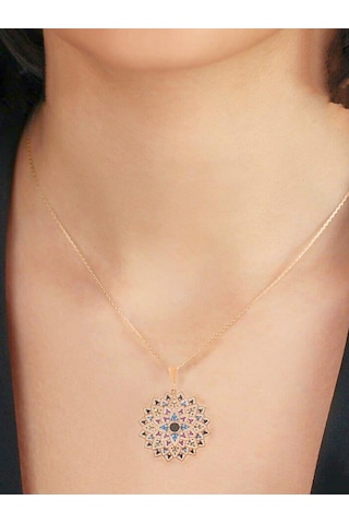 Brezza Lusso Jewelry Renkli Taşlı 925 Ayar Gümüş Yaşam Çiçeği Kadın Kolye (315699788) 45 CM