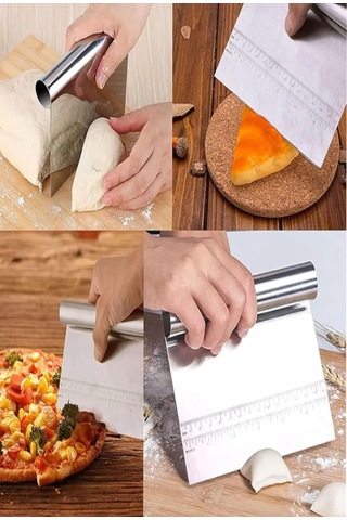 Lexroo Paslanmaz Çelik Hamur Kesme Ve Kazıyıcı Spatula Ölçü Çizgili Pasta Kek Kesici Aparat Çok Renkli
