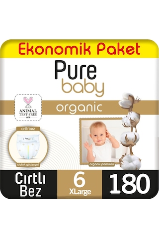Pure Baby Organik Bebek Bezi Ekonomik Paket 6 Beden 60x3 180 Adet 6 Numara