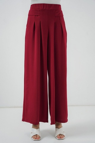 Geniş Paça Pileli Pantolon 6718 - Kırmızı Altın
