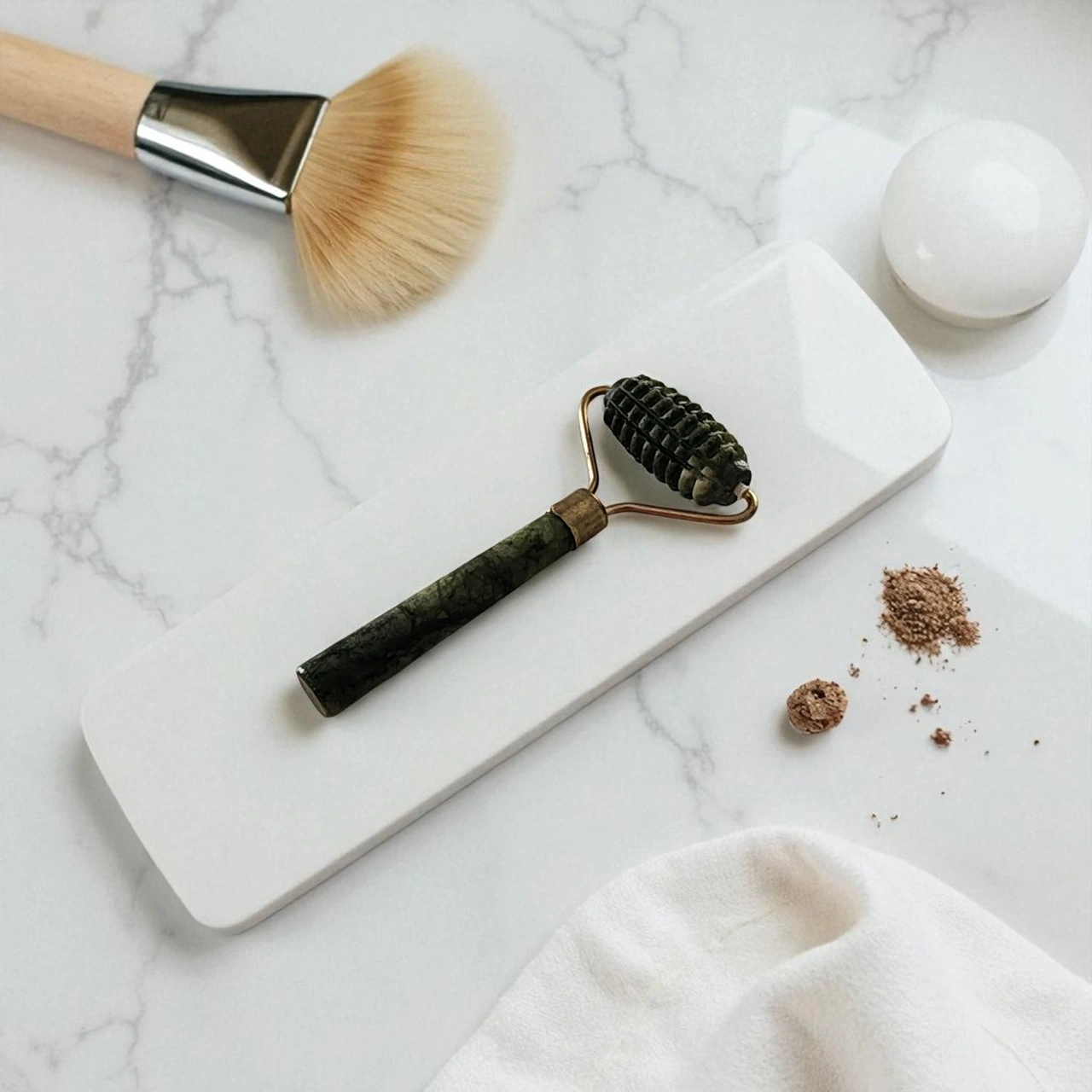 Orijinal Yeşim Düz Roller Yüz Masaj Taşı Tırtıklı Roller