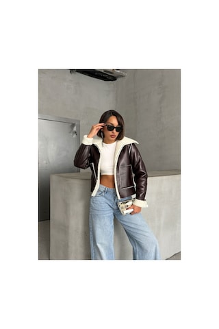 Verymoda Lamine Deri Fermuarlı F1511 Kahve Krem