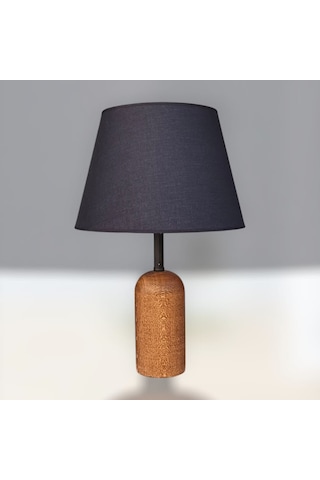 Doğal Kahverengi Ahşaplı Abajur Siyah Şapkalı