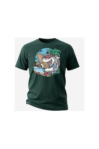 Urbantrendstore Unisex Köpekbalığı Sörf Tatil Oversize Fit Rahat Geniş Salaş T-shirt Günlük Tişört Yeşil