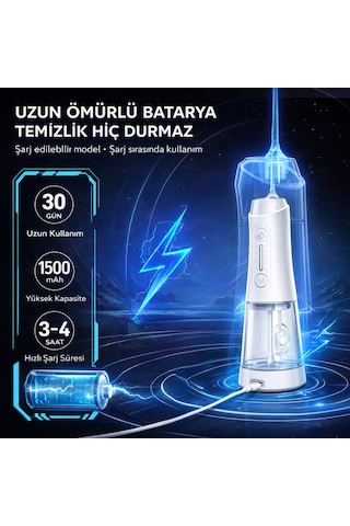 Şarjlı Ağız Duşu 320ml Su Hazneli 4 Modlu Ipx7 Su Geçirmez Type-c Ağız İçi Temizleme Cihazı 5 Başlıklı