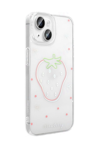 Apple Uyumlu iPhone 13 Kılıf Şeffaf Figürlü Folk Sert Kılıf Çilek