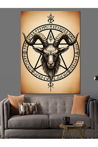 Baphomet Keçi Kafası Pentagram Dekoratif Kanvas - Mdf Ahşap Tablo