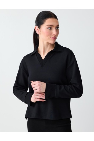 Jimmy Key Jimmy Key Siyah Polo Yaka Uzun Kollu Modal Örme Sweatshirt 6sw235626900