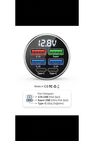 Şarj Cihazı Araçlar İçin Çakmaklığa Takılan 6 Girişli Type C Hızlı Şarj Usb 1