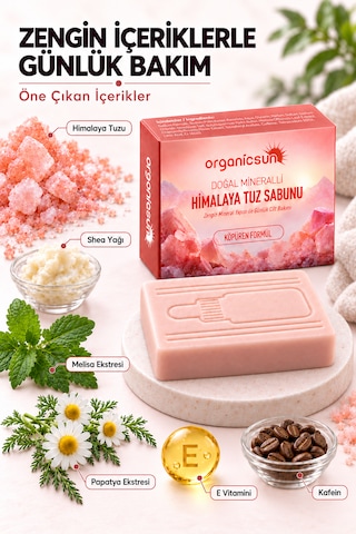 Organicsun Himalaya Tuz Sabunu 120 Gr X 2 Adet Köpüren Formül - Zengin Doğal Mineralli Pembe Himalaya Kaya Tuzu Sabunu