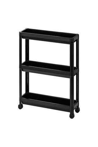 Tekerlekli Dikdörtgen 3 Katlı Raf Ünitesi Banyo Mutfak Düzenleme (495036410) Siyah
