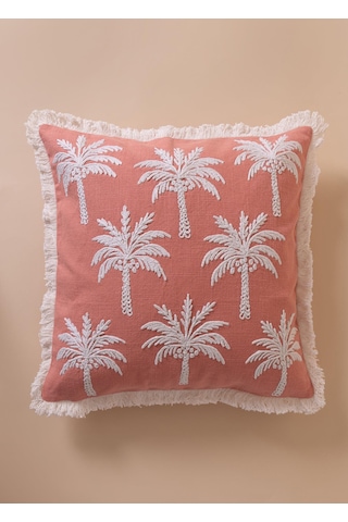 The Mia Tropikal Palmiye Desenli Kırlent Somon 45 X 45 Cm Somon