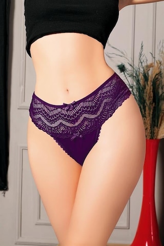 Majeur Closet Büyük Beden Bel Kısmı Dantelli Mor Tanga String