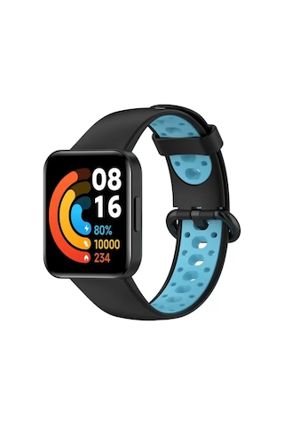 Xiaomi Redmi Watch 2 Spor Delikli Kordon - Siyah-mavi Ahşap