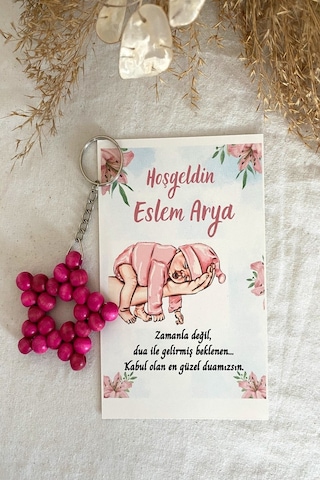 30 Adet Pembe Bebek Konsept Kartlı Anahtarlık - Bebek Hediyelik