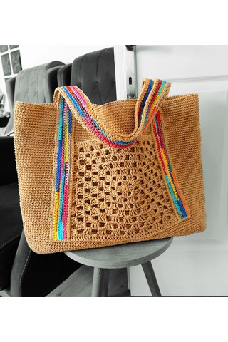 Kemzey Handmade Xxl Bohem Hasır Çanta , El Yapımı Büyük Çantalar Çok Renkli