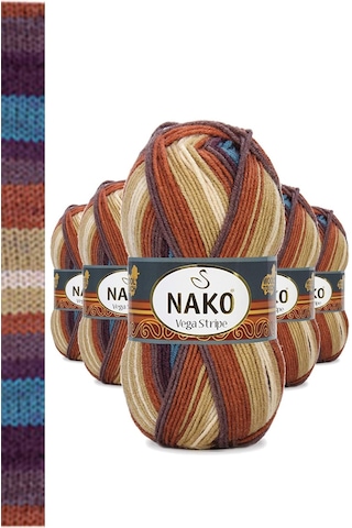 5 Adet Vega Stripe Premium Akrilik El Örgü İpi Yünü No: 82420 RYL-NWNKVS82420-5