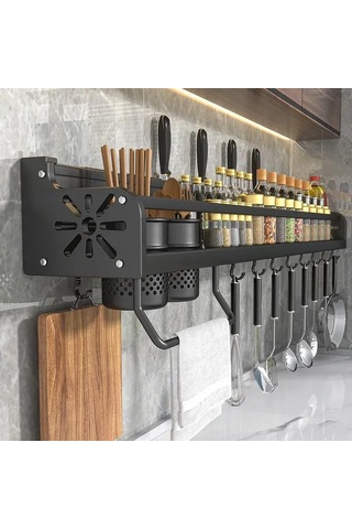 Lemestar 60cm Çift Bölmeli Mutfak Çekmecesi - 4 Bölme Ve 10 Kanca İle Pratik Saklama Siyah