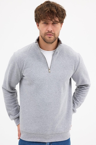 Mmetalic Erkek Gri Standart Fit Normal Kesim Pamuklu Yarım Fermuarlı Dik Yaka Pamuklu Sweatshirt Gri