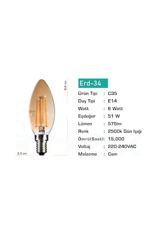 Heka Rustik Led Ampul 6w E14 2500k Gün Işığı