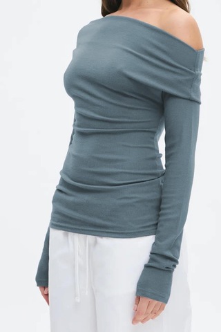Madmext Füme Kadın Off Shoulder Uzun Kollu Bluz Mg2567 Füme
