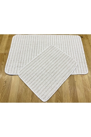 2 Li Banyo Paspası Bukle Beyaz 50x80 40x50 Beyaz