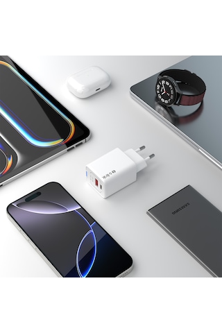 S-link Sl-ecg45 Type Usb-c 45w Pd + 18w Usb Qc 3.0 Gan Beyaz Hızlı Şarj Adaptörü 45w