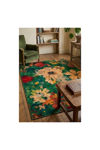 Doğal İplik Şönil Dokuma Pamuk Taban Halı Koridor Halısı Kilim Antre, Salon Ofis Genç Odası Yeşil - Renkli 912492717 Yeşil - Renkli