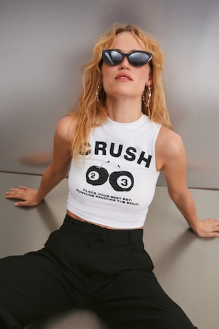 Azura Kadın Baskılı Kısa Kollu Crop Beyaz T-shirt