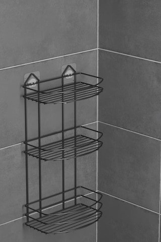Teknotel Banyo Düzenleyici Şampuanlık Sabunluk 3 Katlı Yapışkanlı Banyo Duş Rafı Siyah St009 Siyah