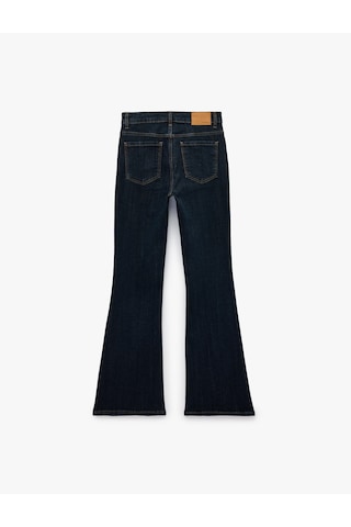Koton Pamuklu Dar Kesim Düğmeli Cepli İspanyol Paça Denim Pantolon - Flare Jeans Koyu İndigo 7sal40024md