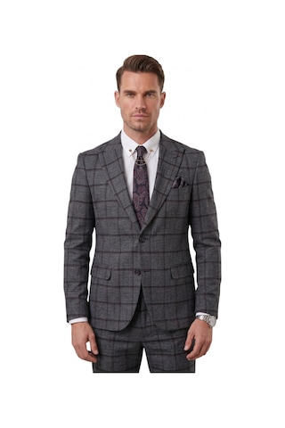 Deepsea Antrasit Kare Desenli Slim Fit Erkek Takım Elbise Çift Düğme Çift Yırtmaç 2 Li Takım 2601812