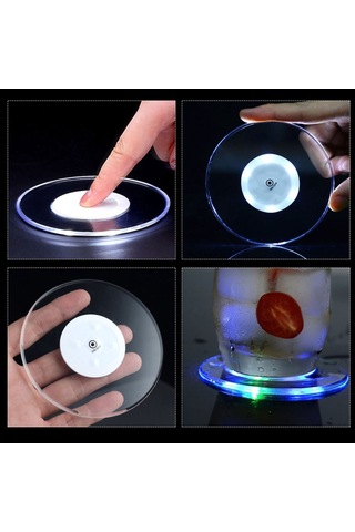 Vkemall Ultra İnce Akrilik Yuvarlak Led Işıklı Bardak Altlığı, Ev Parti Bar Malzemeleri