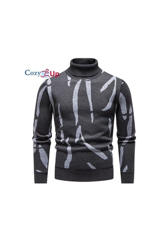 Cozy Up Erkek Kalınlaştırılmış Ve Kabarık Yüksek Yaka Kazak Koyu Gri