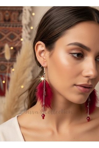 Özel Tasarım Kuş Tüyü Sallantılı Küpe. Modern Boho Vintage Stil Renkli