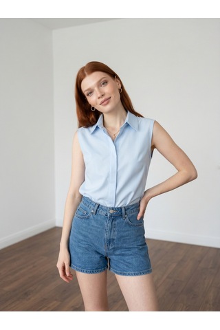 Pera Moda Sıfır Kol Mevsimlik Poplin Gömlek Bebe Mavisi