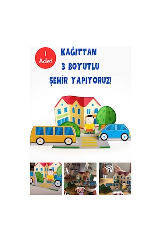 Kağıttan 3 Boyutlu Şehir Yapıyoruz Şablonu, A4 Boyutta Kalın Ve Sert Kağıt.